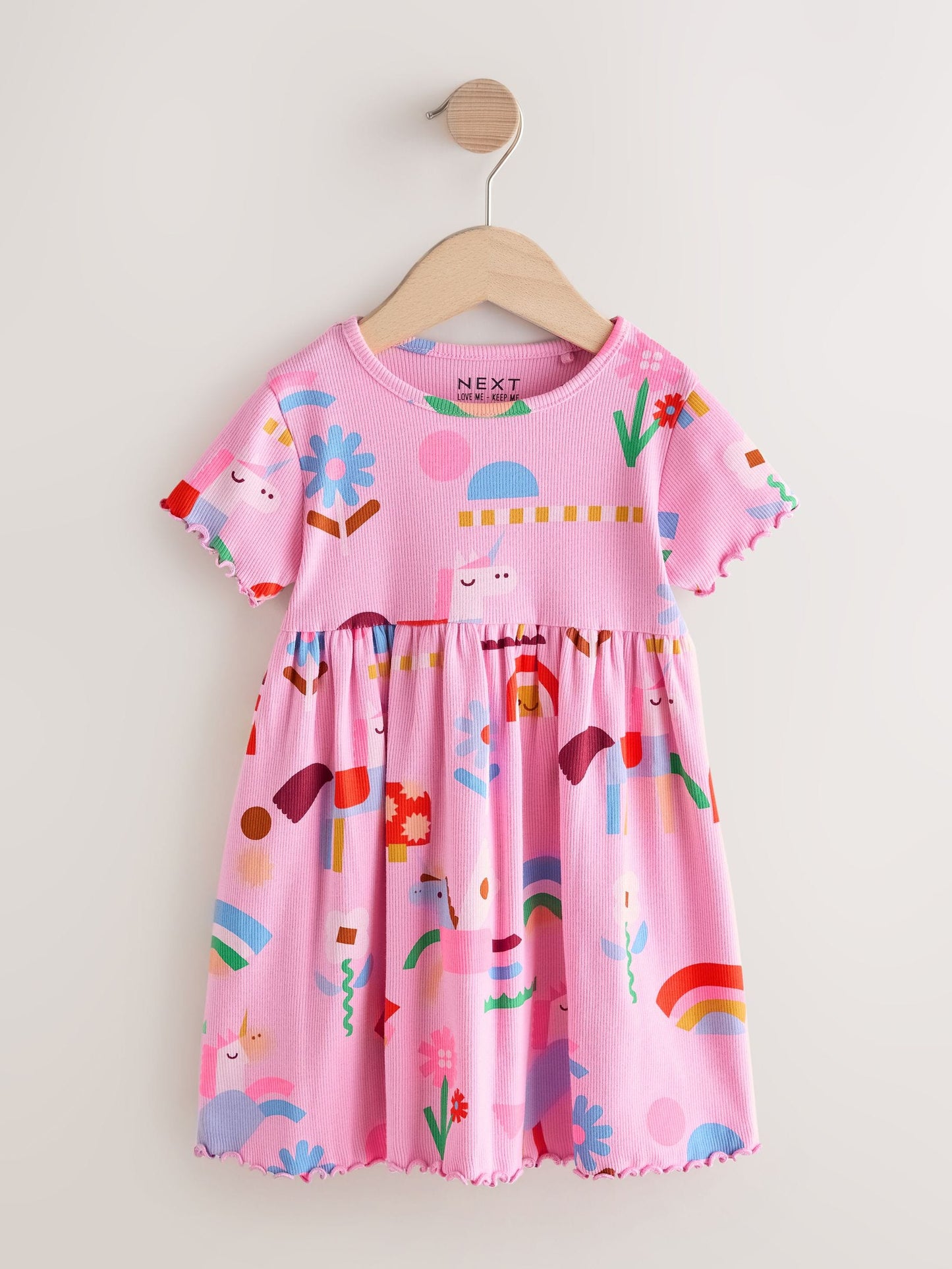 Pink Unicorn Short Sleeve Ribbed Dress (3mths-7yrs) image 3