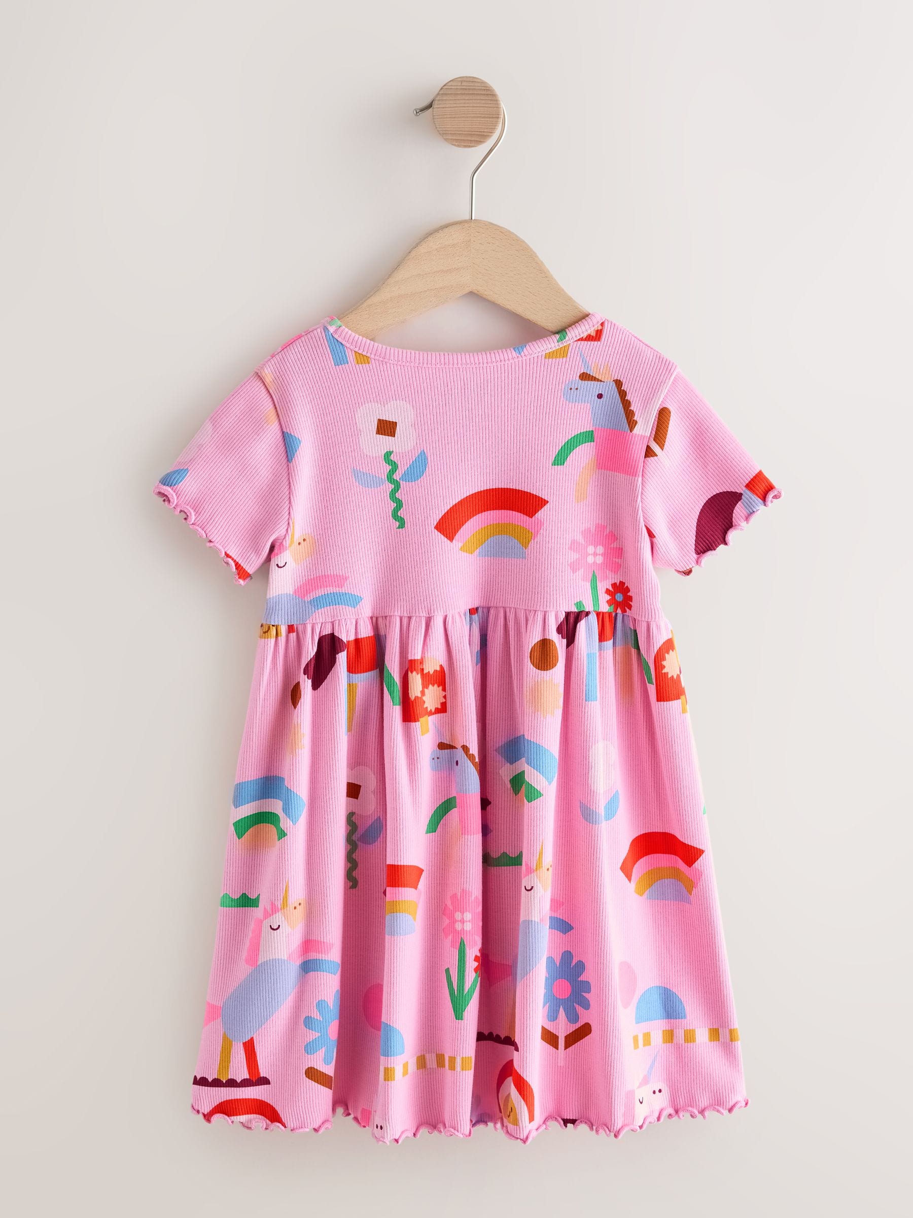 Pink Unicorn Short Sleeve Ribbed Dress (3mths-7yrs) image 4