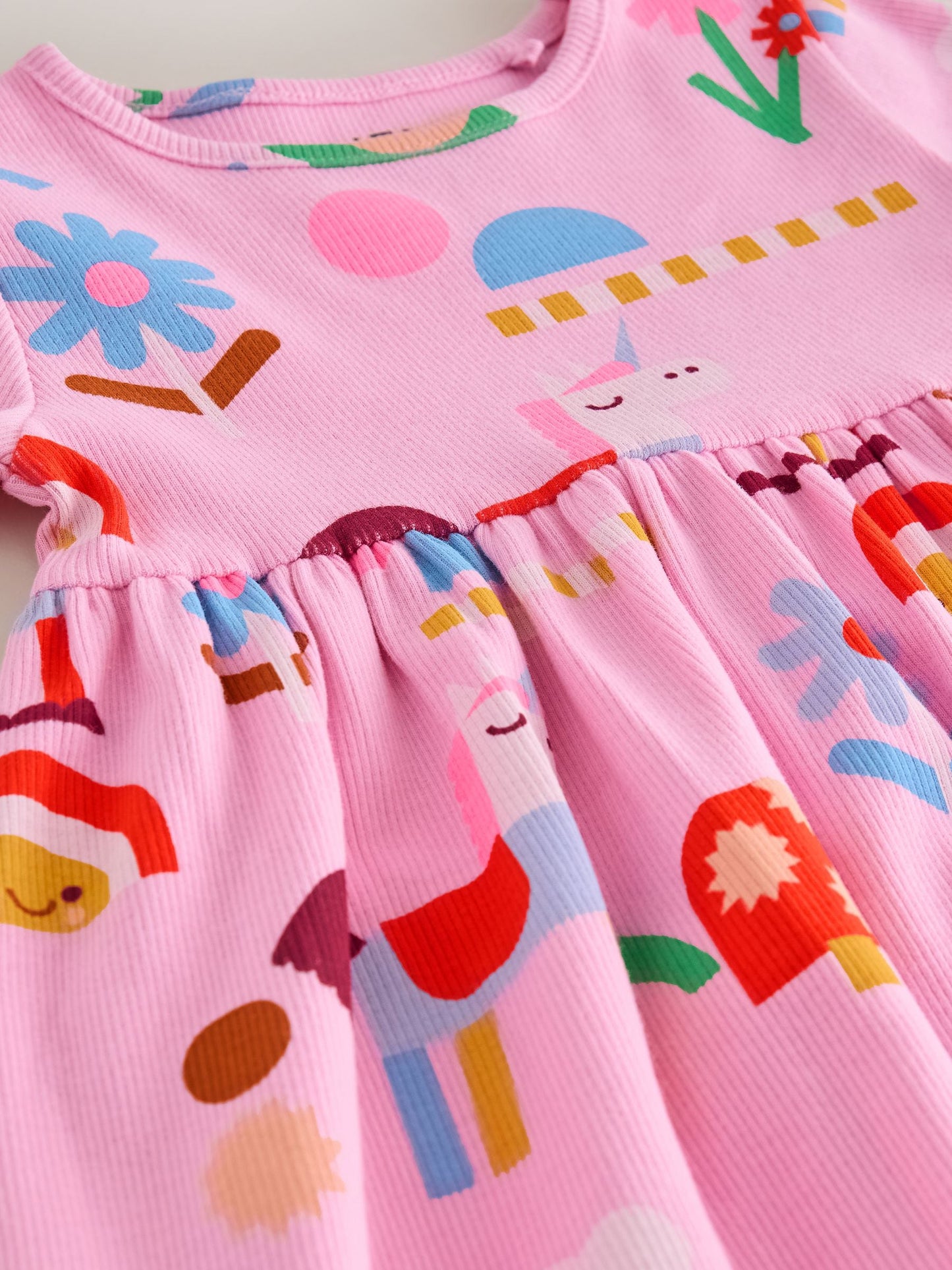Pink Unicorn Short Sleeve Ribbed Dress (3mths-7yrs) image 6