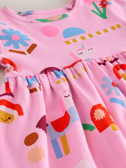 Pink Unicorn Short Sleeve Ribbed Dress (3mths-7yrs) image 6