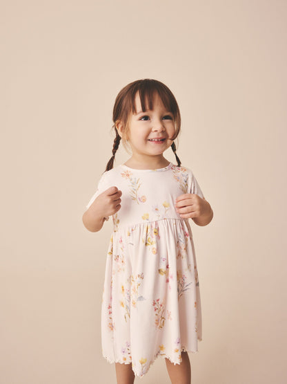 Cream Floral Short Sleeve Ribbed Dress (3mths-7yrs) image 2