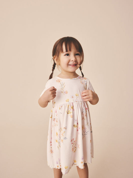 Cream Floral Short Sleeve Ribbed Dress (3mths-7yrs) image 2