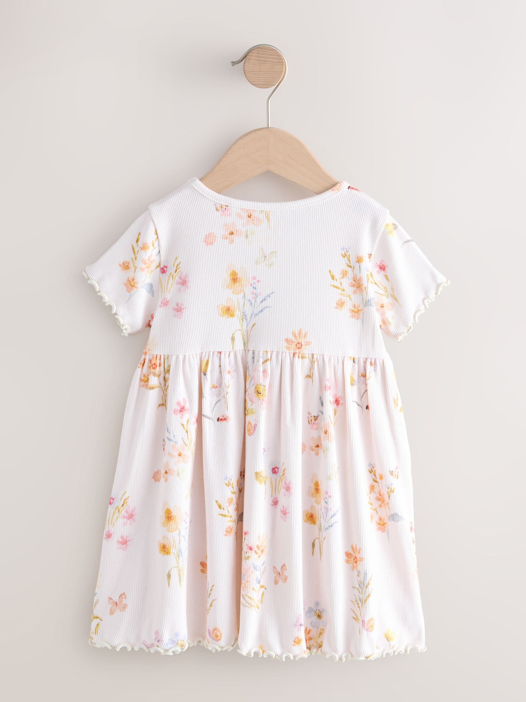 Cream Floral Short Sleeve Ribbed Dress (3mths-7yrs) image 5