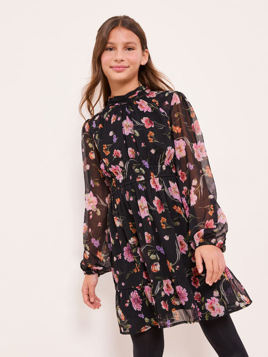 Lipsy Black Chiffon Floral Print Dress (5-16yrs) - image 1