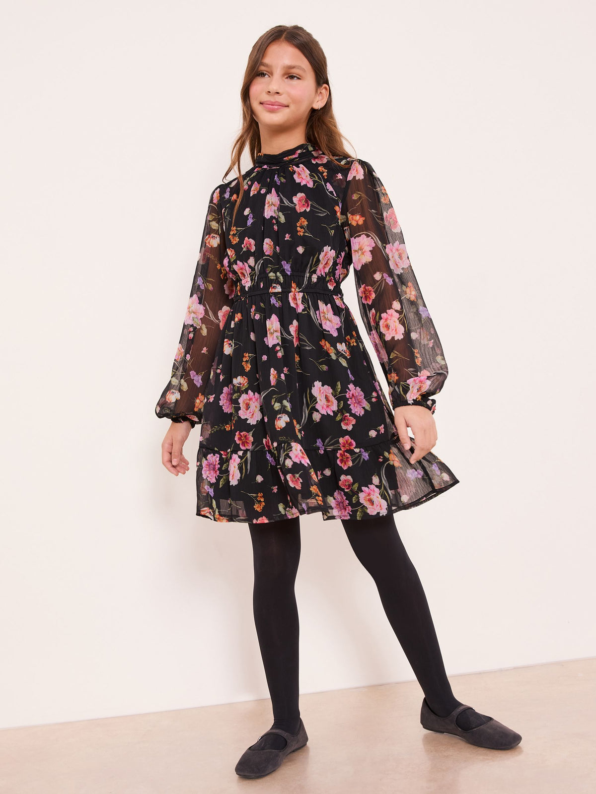 Lipsy Black Chiffon Floral Print Dress (5-16yrs) - image 2