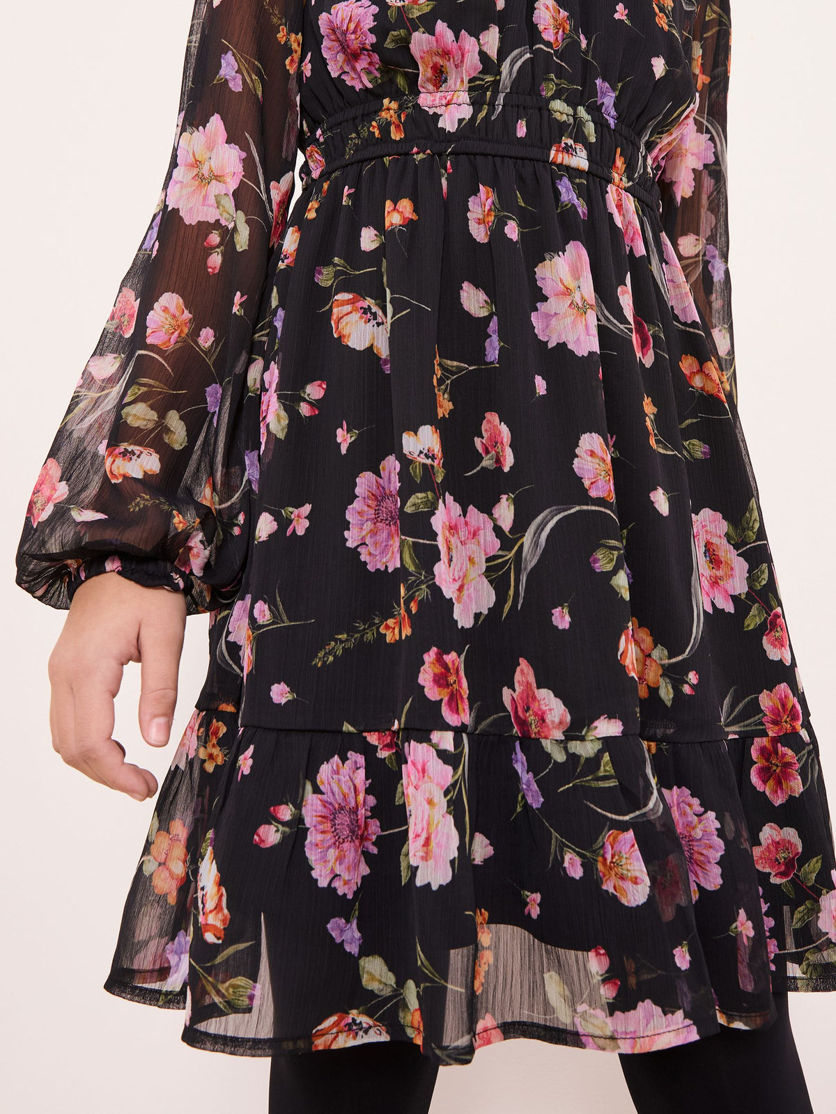Lipsy Black Chiffon Floral Print Dress (5-16yrs) - image 3