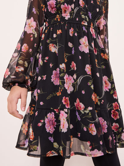Lipsy Black Chiffon Floral Print Dress (5-16yrs) - image 3