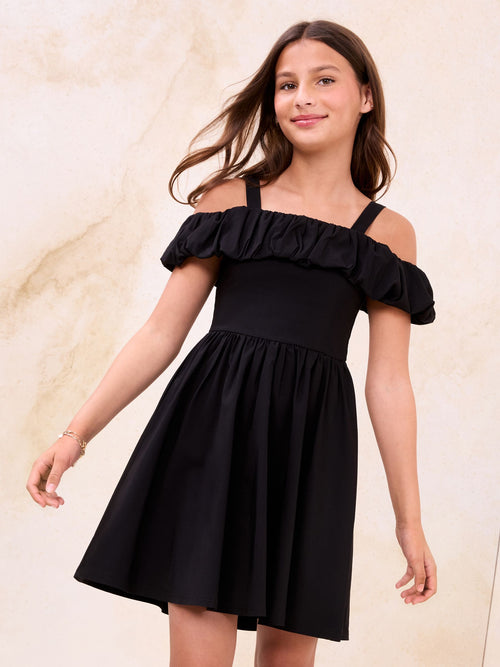 Lipsy Black Puff Detail Bardot Dress (5-16yrs) image 1