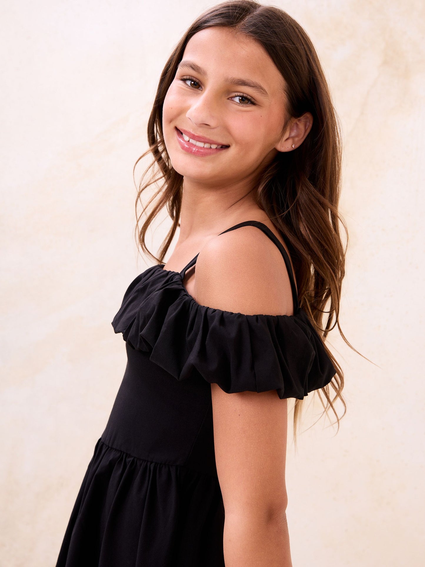 Lipsy Black Puff Detail Bardot Dress (5-16yrs) image 2