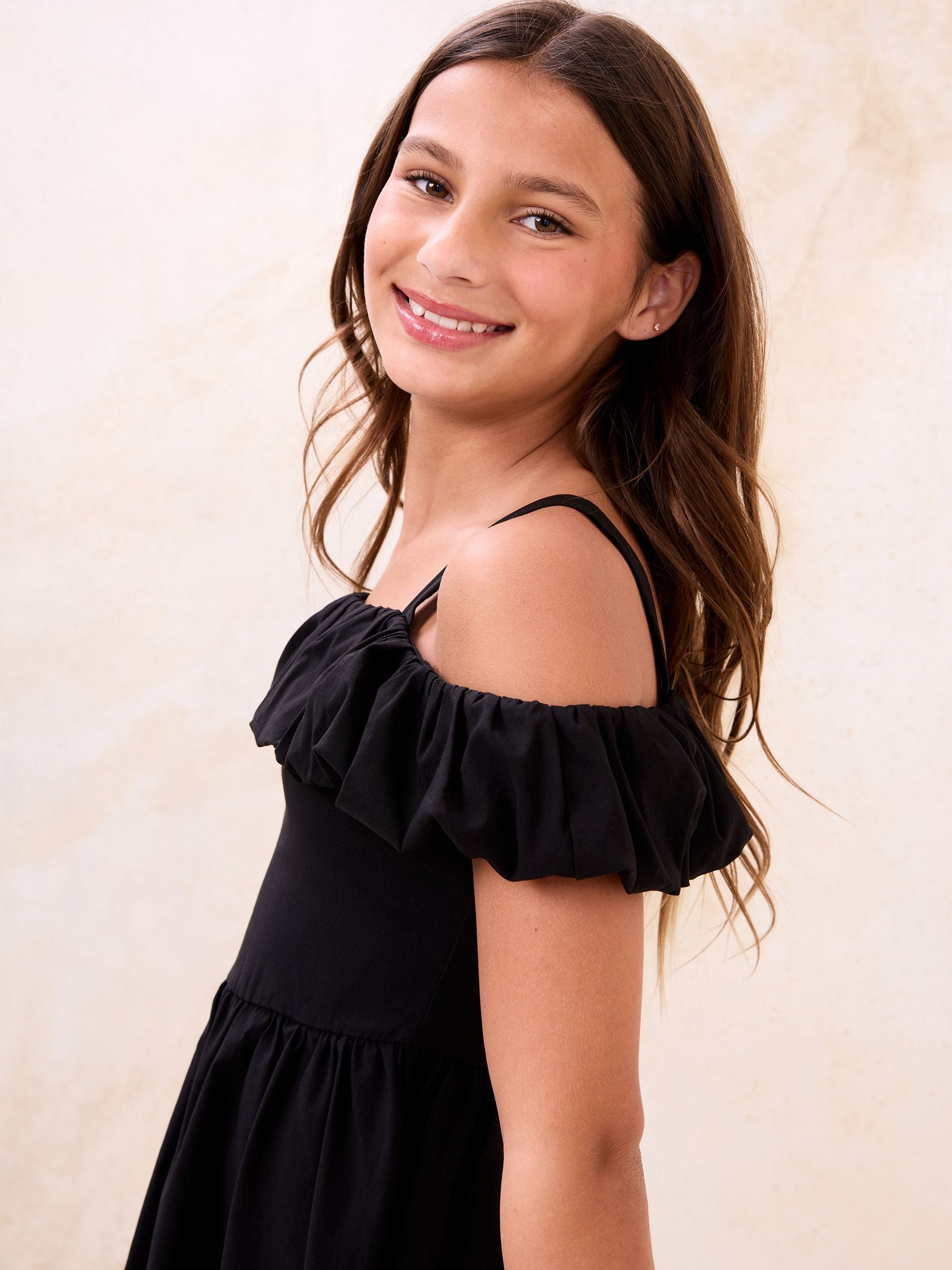 Lipsy Black Puff Detail Bardot Dress (5-16yrs) image 2