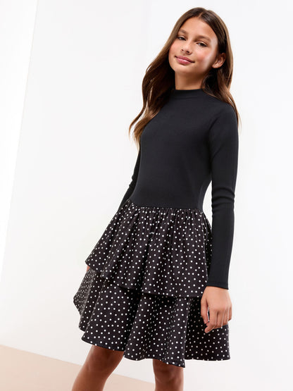 Lipsy Black 2-In-1 Polka Dot Tiered Dress (5-16yrs) - image 1
