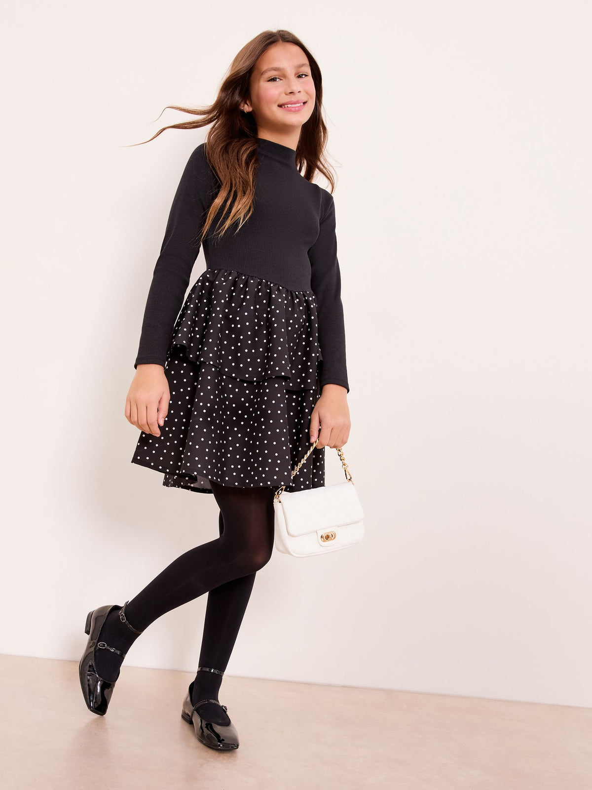 Lipsy Black 2-In-1 Polka Dot Tiered Dress (5-16yrs) - image 3