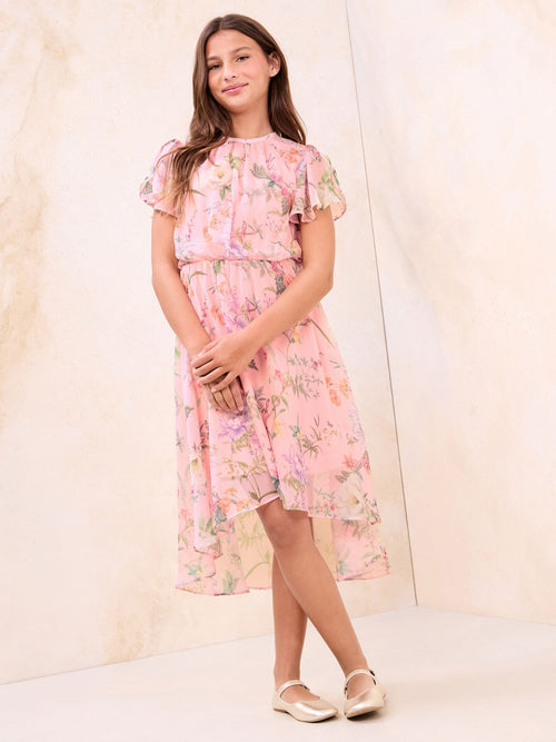Dsiney Kidz - Lipsy Pink Floral Print Chiffon Occasion Dress (5-16yrs) image 1