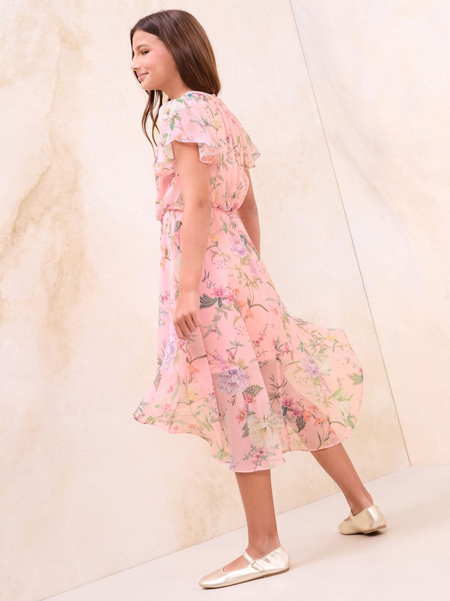 Lipsy Pink Floral Print Chiffon Occasion Dress (5-16yrs) image 2