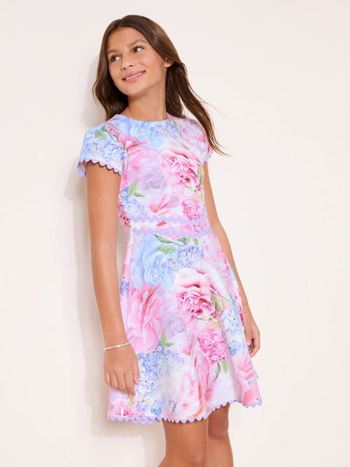 Lipsy Pink Floral Cap Sleeve Scuba Occasion Dress (5-16yrs) image 1