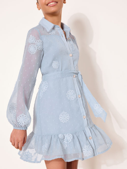 Dsiney Kidz - Lipsy Blue Dobby Floral Occasion Shirt Dress (5-16yrs) image 1