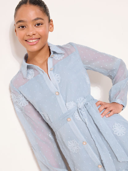 Lipsy Blue Dobby Floral Occasion Shirt Dress (5-16yrs) image 4
