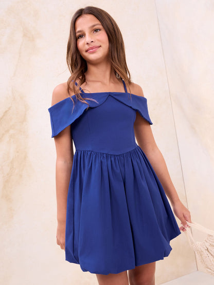 Lipsy Cobalt Blue Bardot Puffball Dress (5-16yrs) image 1