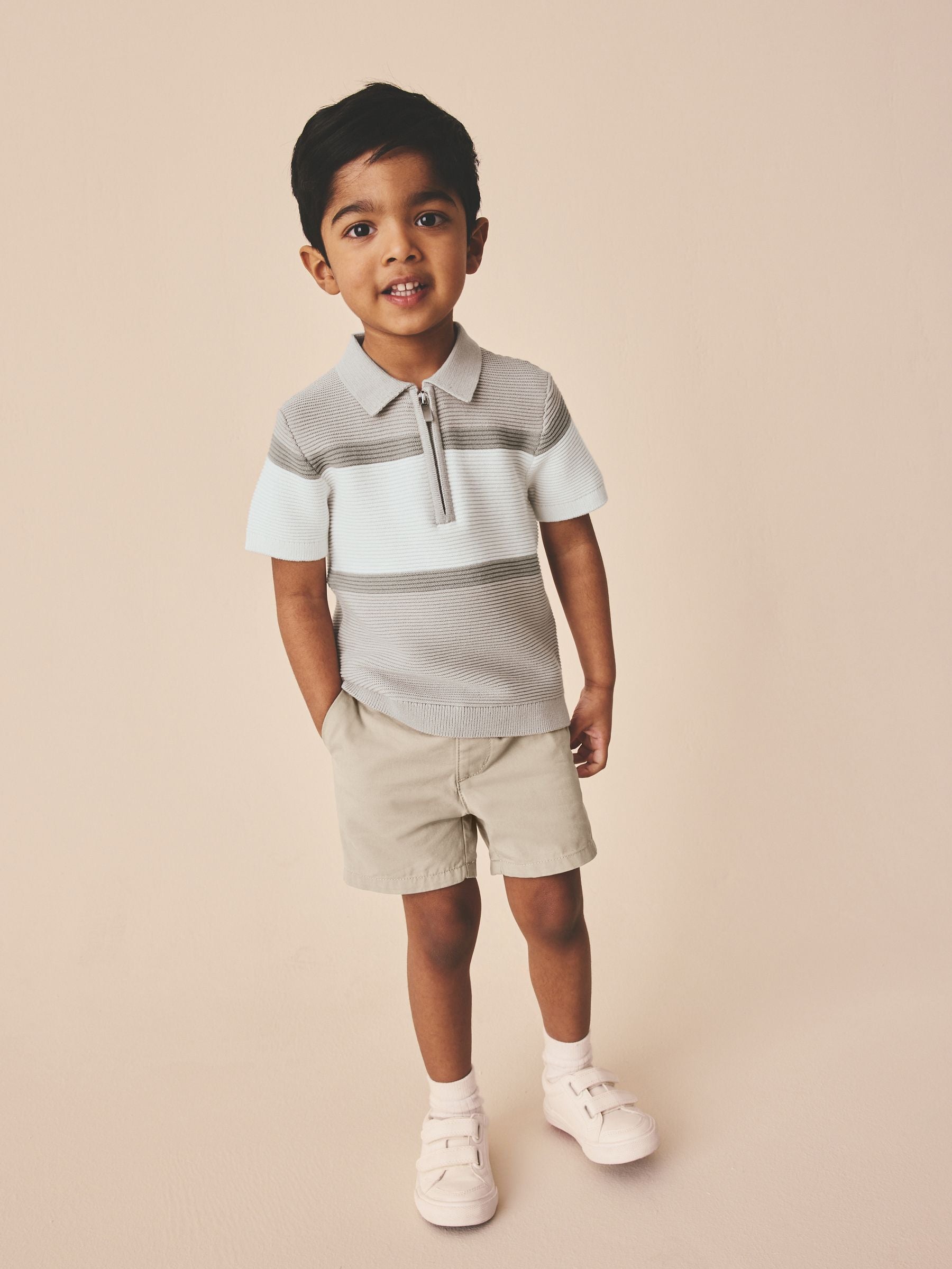 Dsiney Kidz - Neutral Colourblock Knitted Zip Neck Polo Shirt (3mths-7yrs) image 2