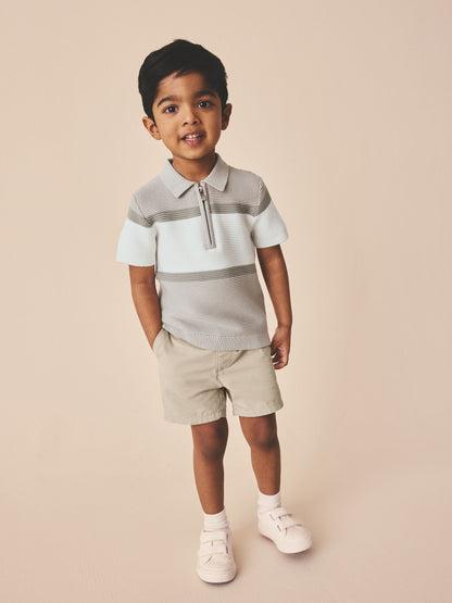 Dsiney Kidz - Neutral Colourblock Knitted Zip Neck Polo Shirt (3mths-7yrs) image 2