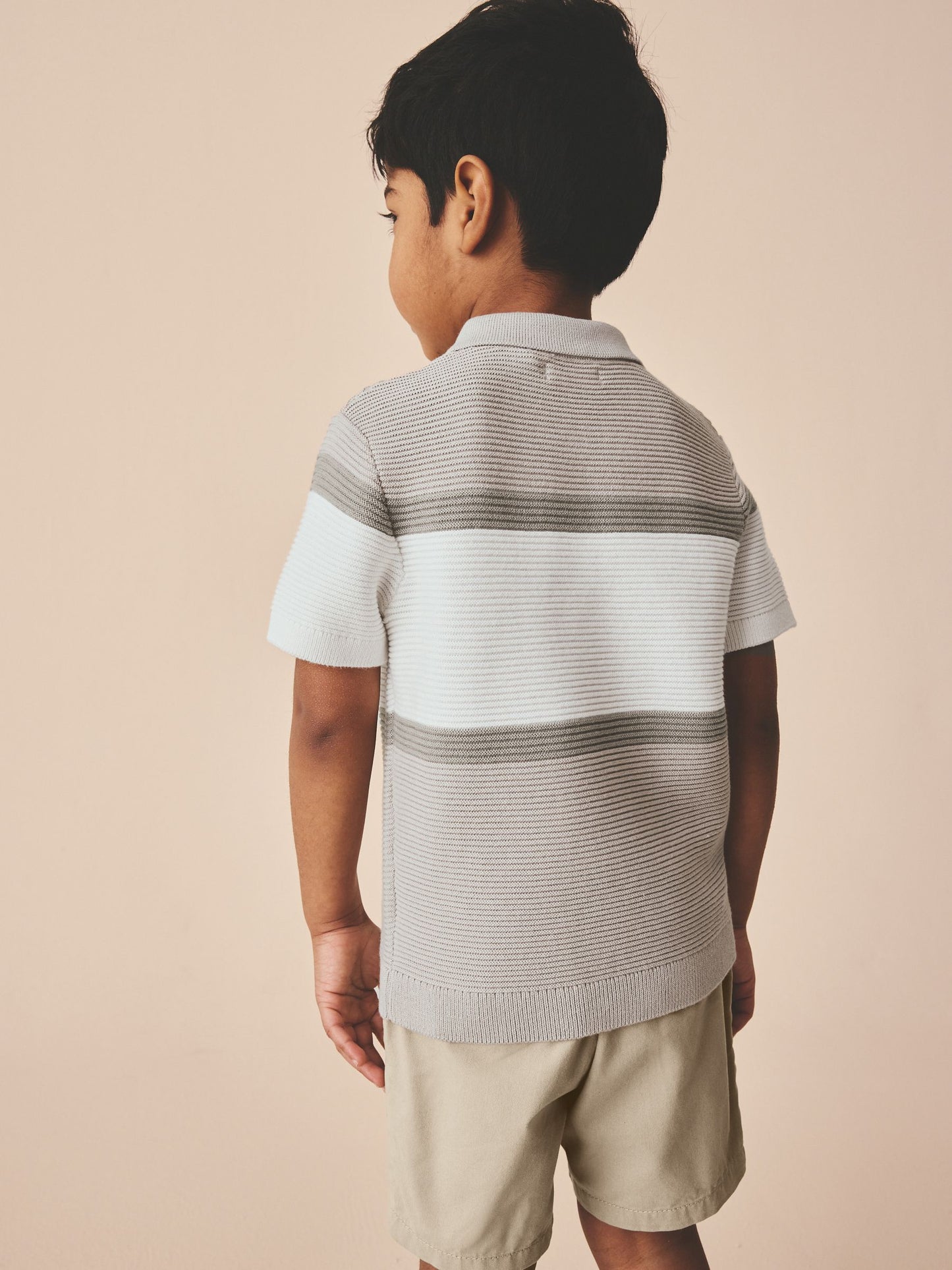 Dsiney Kidz - Neutral Colourblock Knitted Zip Neck Polo Shirt (3mths-7yrs) image 3