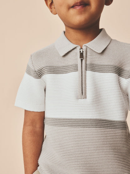 Dsiney Kidz - Neutral Colourblock Knitted Zip Neck Polo Shirt (3mths-7yrs) image 4