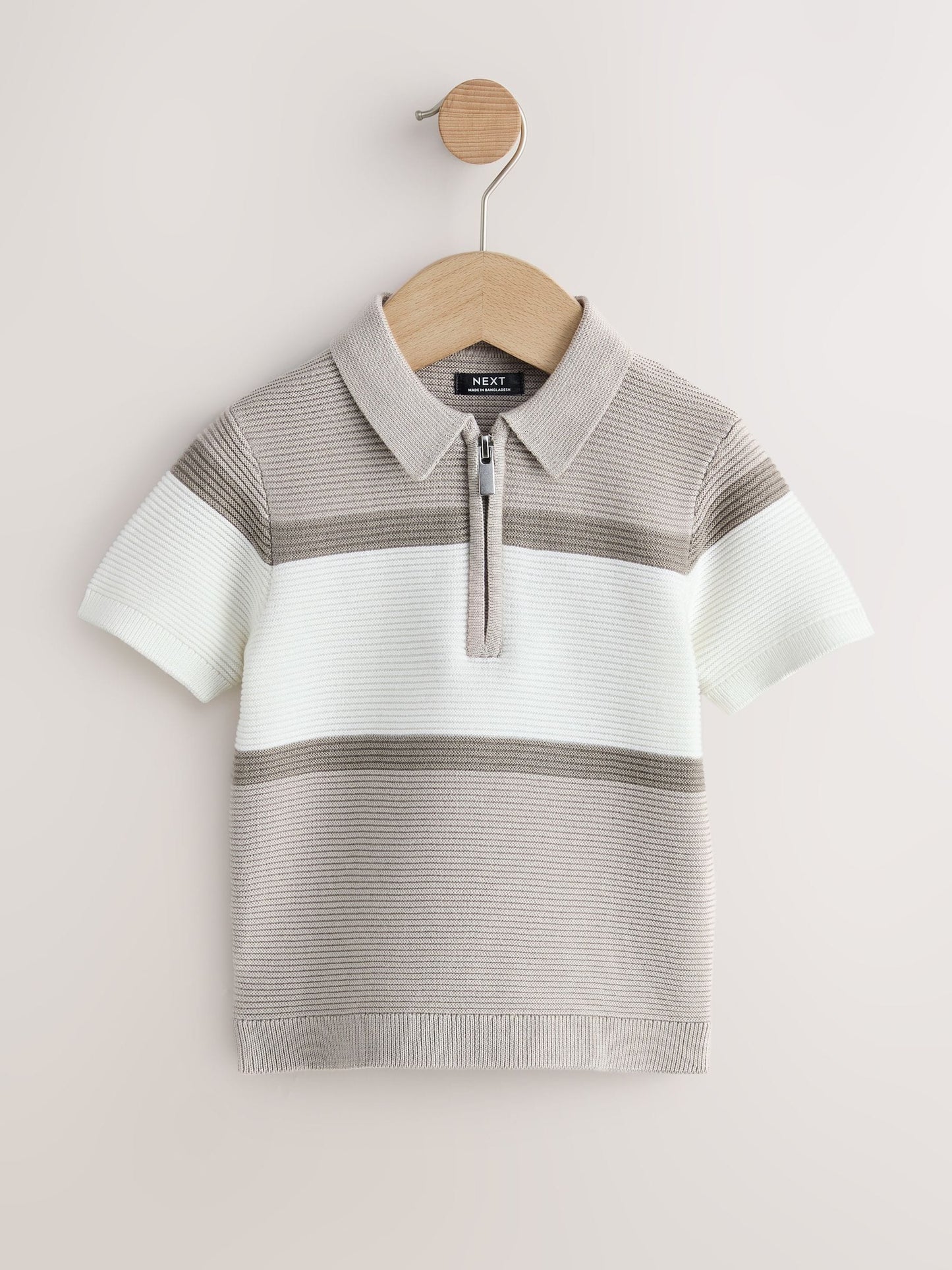Dsiney Kidz - Neutral Colourblock Knitted Zip Neck Polo Shirt (3mths-7yrs) image 5