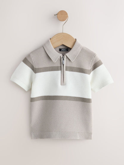 Dsiney Kidz - Neutral Colourblock Knitted Zip Neck Polo Shirt (3mths-7yrs) image 5