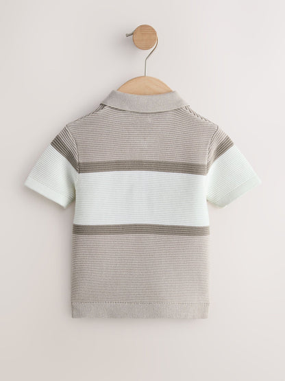 Dsiney Kidz - Neutral Colourblock Knitted Zip Neck Polo Shirt (3mths-7yrs) image 6
