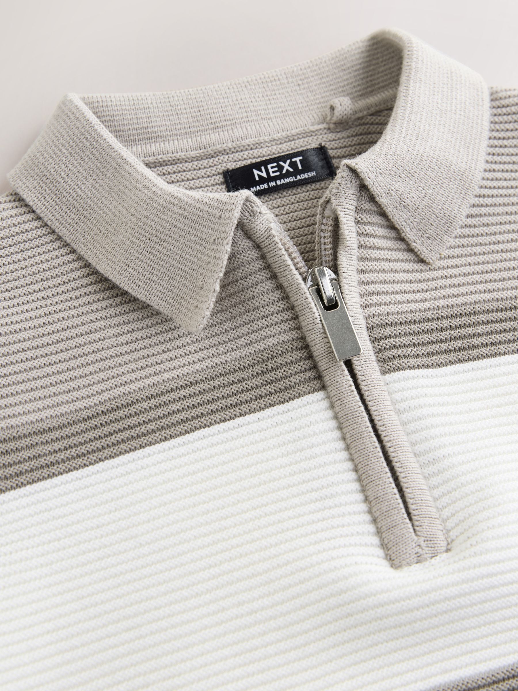 Dsiney Kidz - Neutral Colourblock Knitted Zip Neck Polo Shirt (3mths-7yrs) image 7