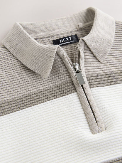 Dsiney Kidz - Neutral Colourblock Knitted Zip Neck Polo Shirt (3mths-7yrs) image 7