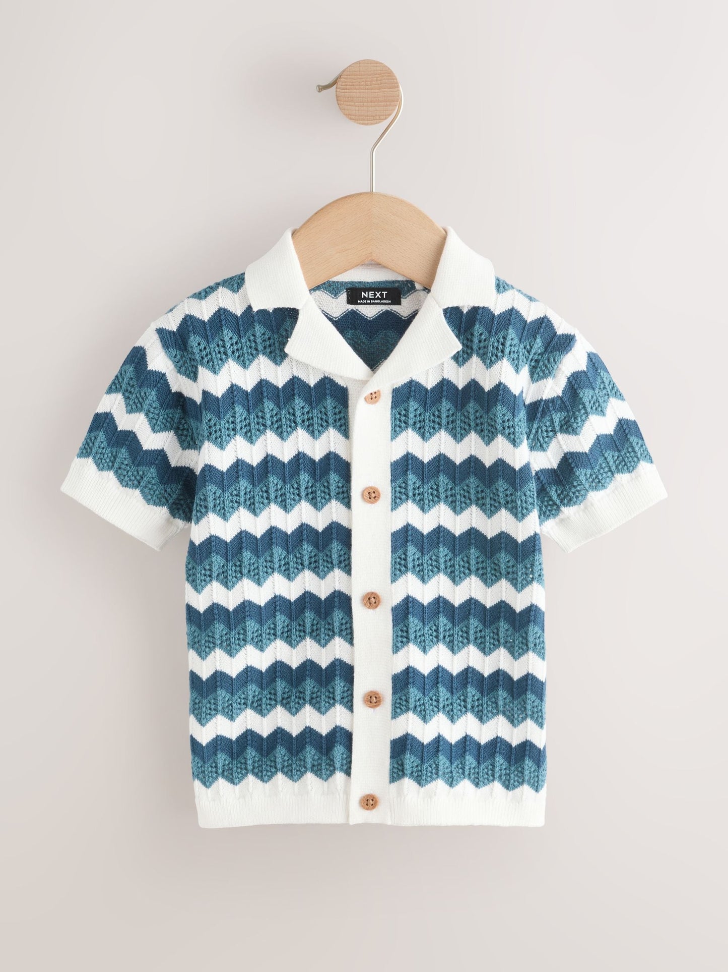 Dsiney Kidz - Blue/White Zig Zag Knitted Revere Collar Polo Shirt (3mths-7yrs) image 1