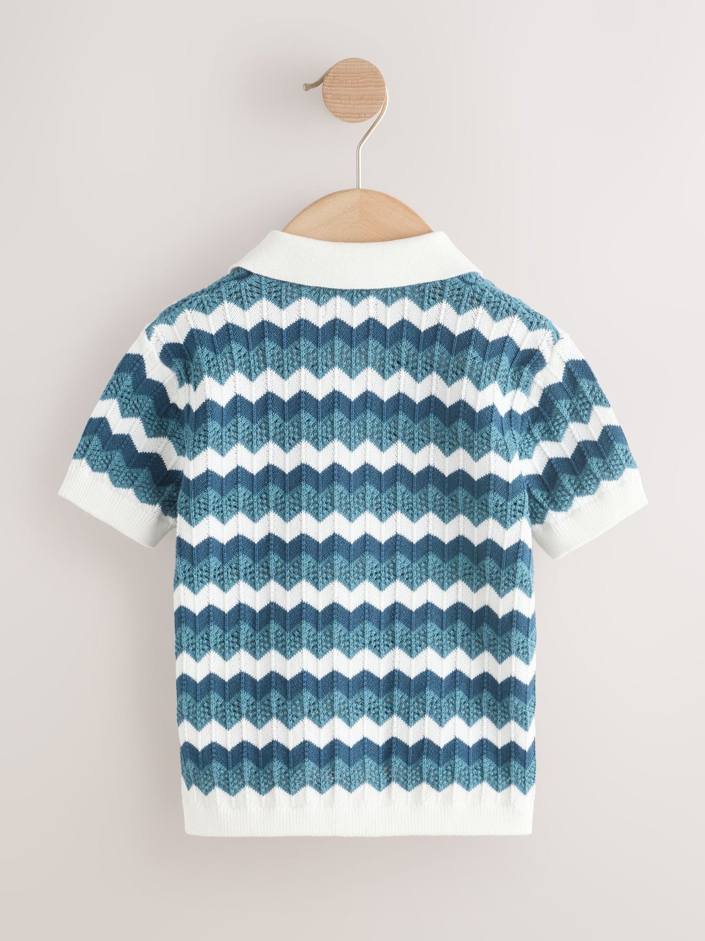 Dsiney Kidz - Blue/White Zig Zag Knitted Revere Collar Polo Shirt (3mths-7yrs) image 2