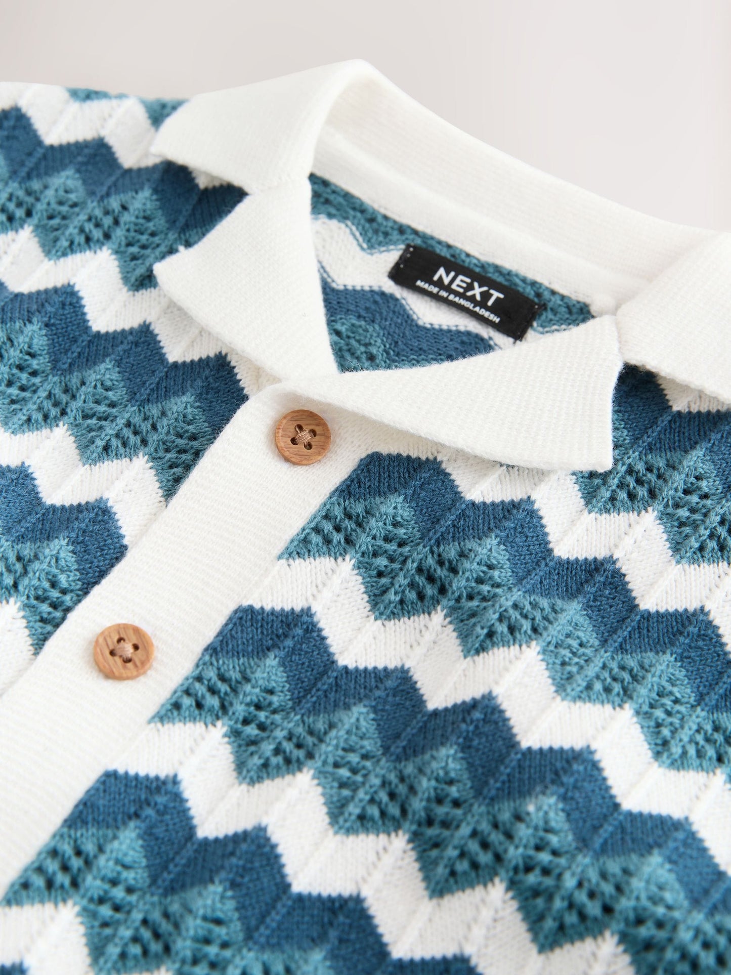 Dsiney Kidz - Blue/White Zig Zag Knitted Revere Collar Polo Shirt (3mths-7yrs) image 4
