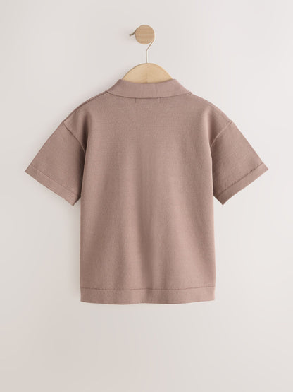 Dsiney Kidz - Taupe Brown Knitted Revere Collar Polo Shirt (3-16yrs) image 2