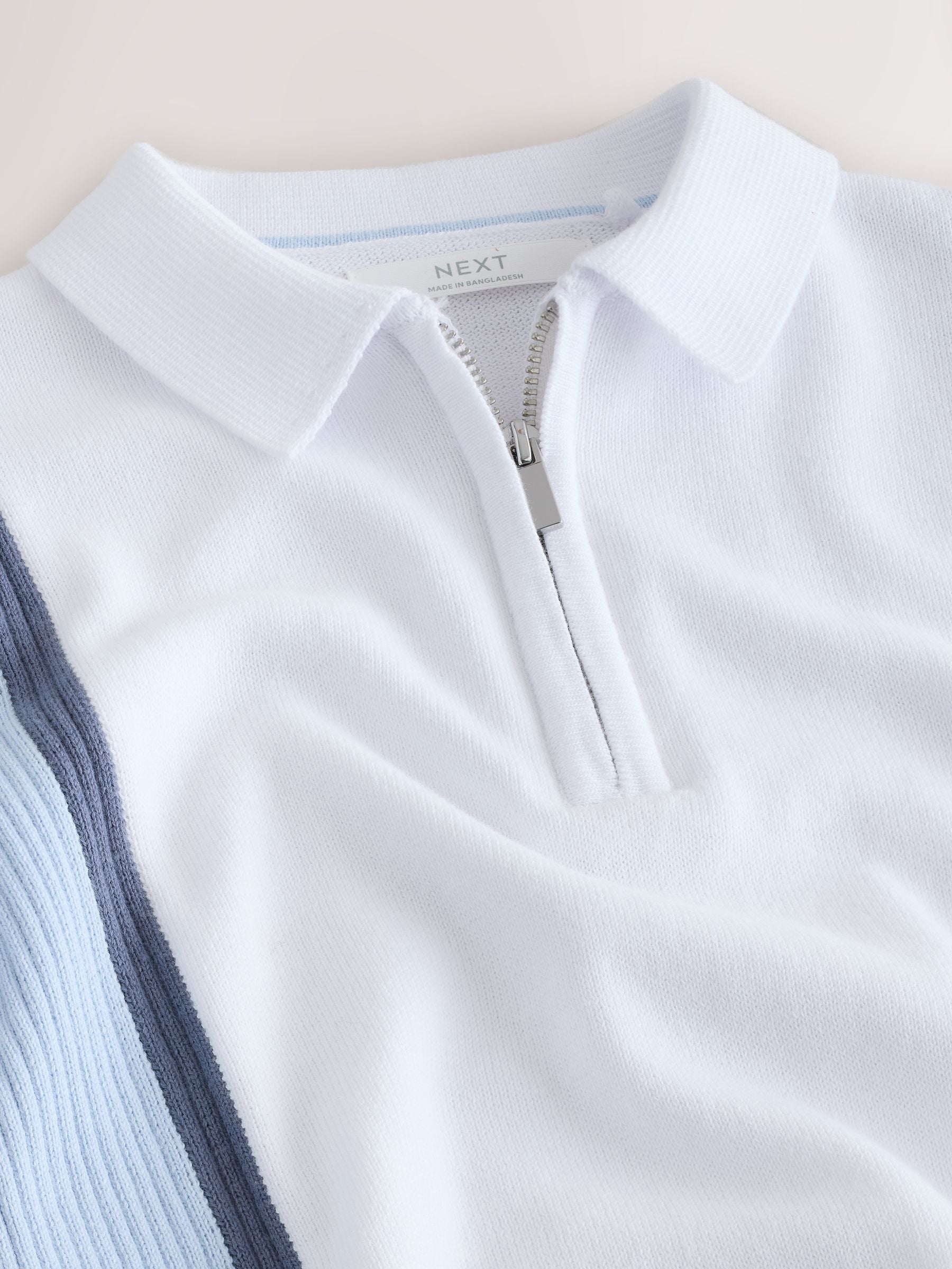 Dsiney Kidz - Blue/White Knitted Zip Neck Polo Shirt (3-16yrs) image 3