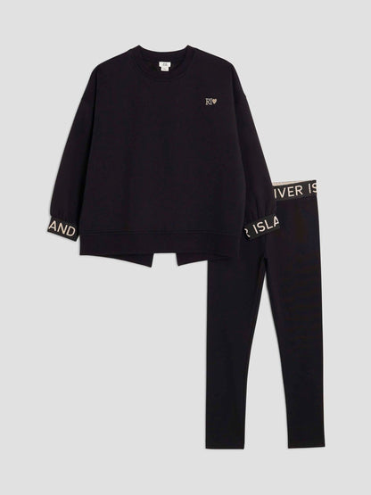 Dsiney Kidz - River Island Black Split Back Top and Leggings Set image 1