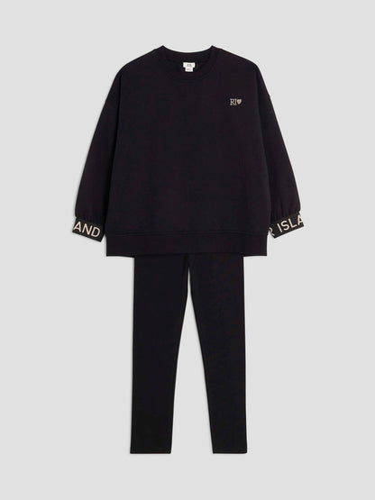 Dsiney Kidz - River Island Black Split Back Top and Leggings Set image 3