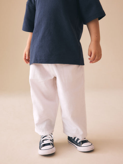 White Wide Fit Linen Blend Pull on Trousers (3mths-7yrs) image 1