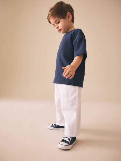 White Wide Fit Linen Blend Pull on Trousers (3mths-7yrs) image 2