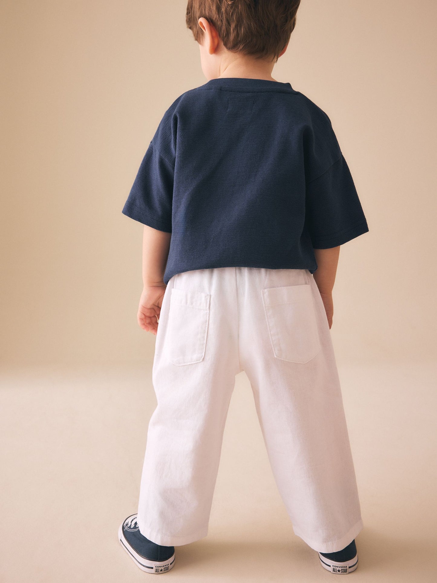 White Wide Fit Linen Blend Pull on Trousers (3mths-7yrs) image 3