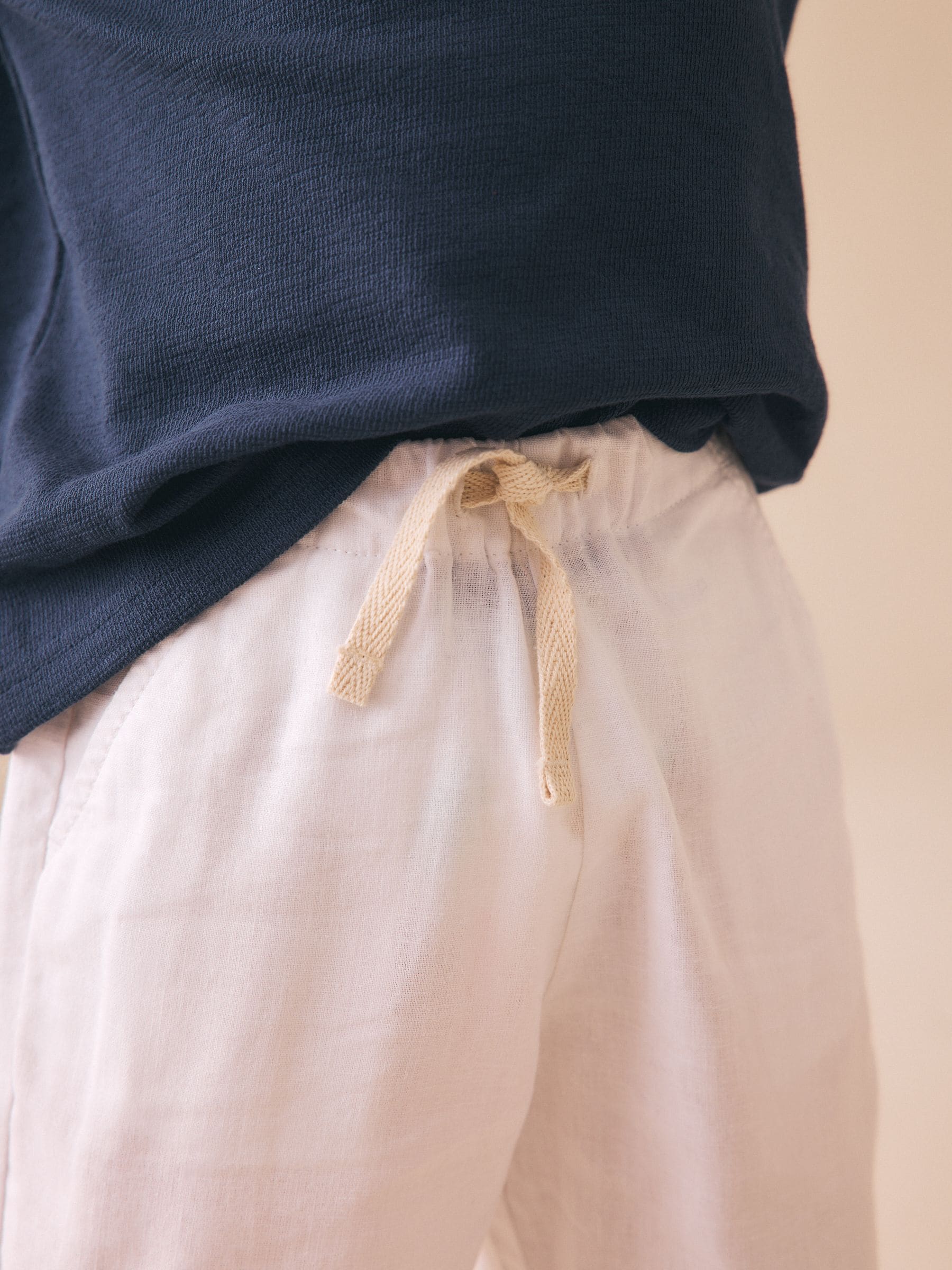 White Wide Fit Linen Blend Pull on Trousers (3mths-7yrs) image 4
