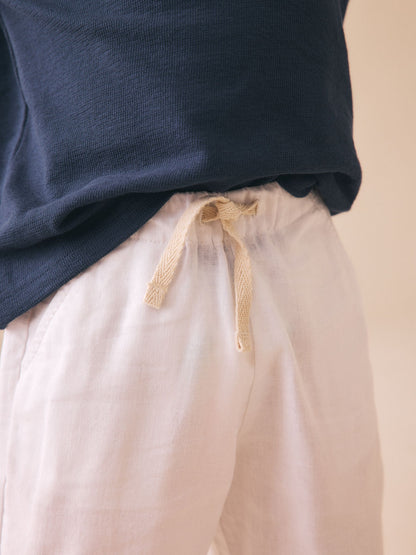 White Wide Fit Linen Blend Pull on Trousers (3mths-7yrs) image 4