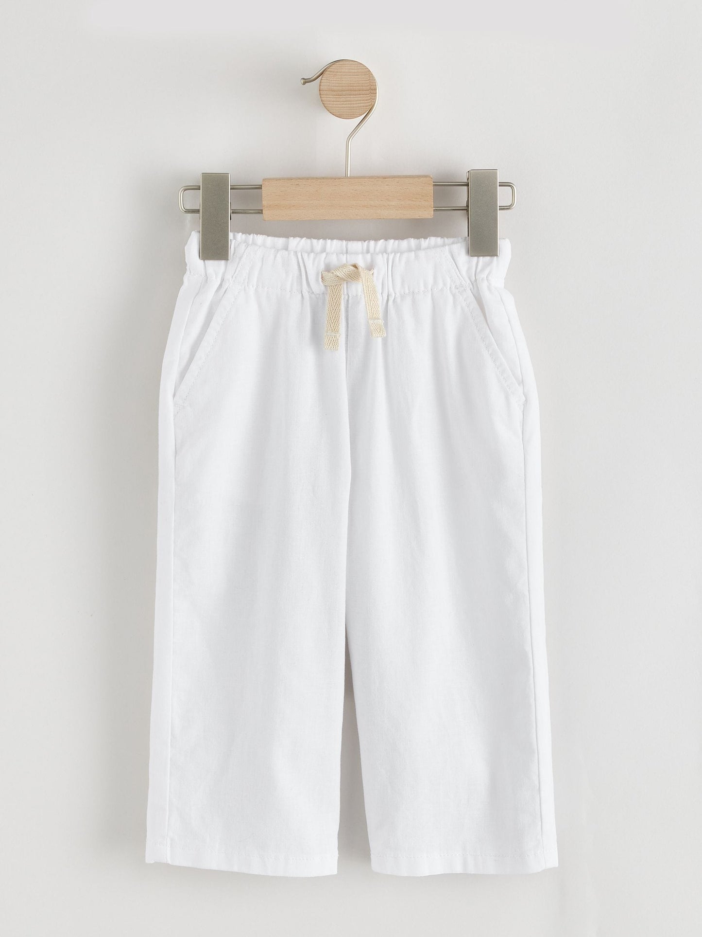 White Wide Fit Linen Blend Pull on Trousers (3mths-7yrs) image 5