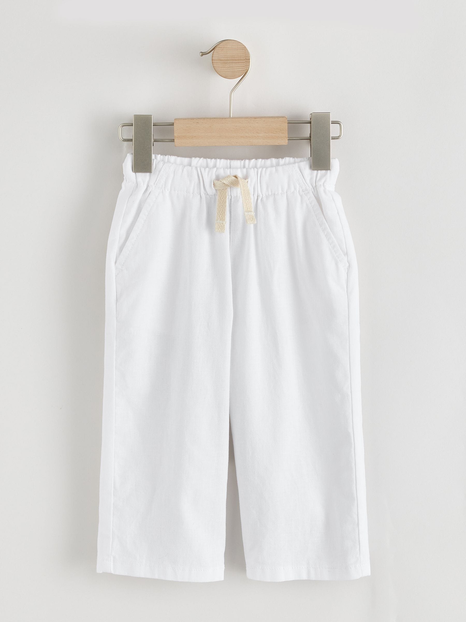 White Wide Fit Linen Blend Pull on Trousers (3mths-7yrs) image 5