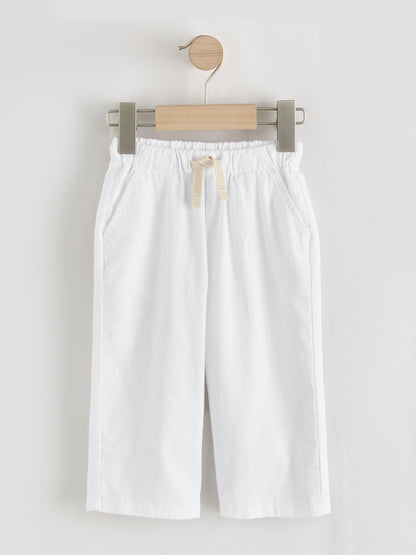 White Wide Fit Linen Blend Pull on Trousers (3mths-7yrs) image 5