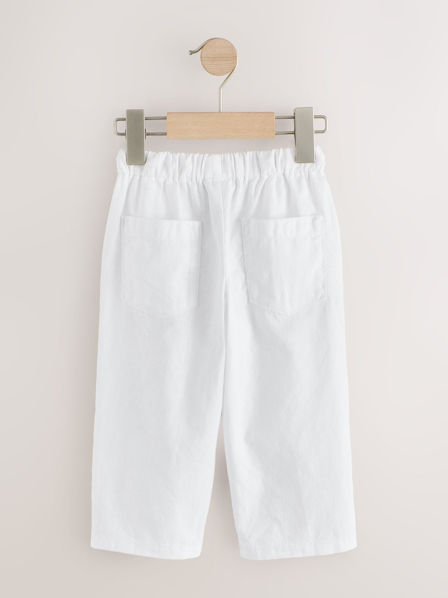 White Wide Fit Linen Blend Pull on Trousers (3mths-7yrs) image 6