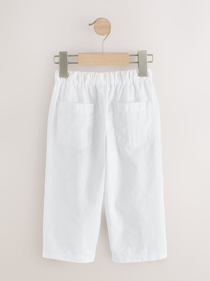 White Wide Fit Linen Blend Pull on Trousers (3mths-7yrs) image 6