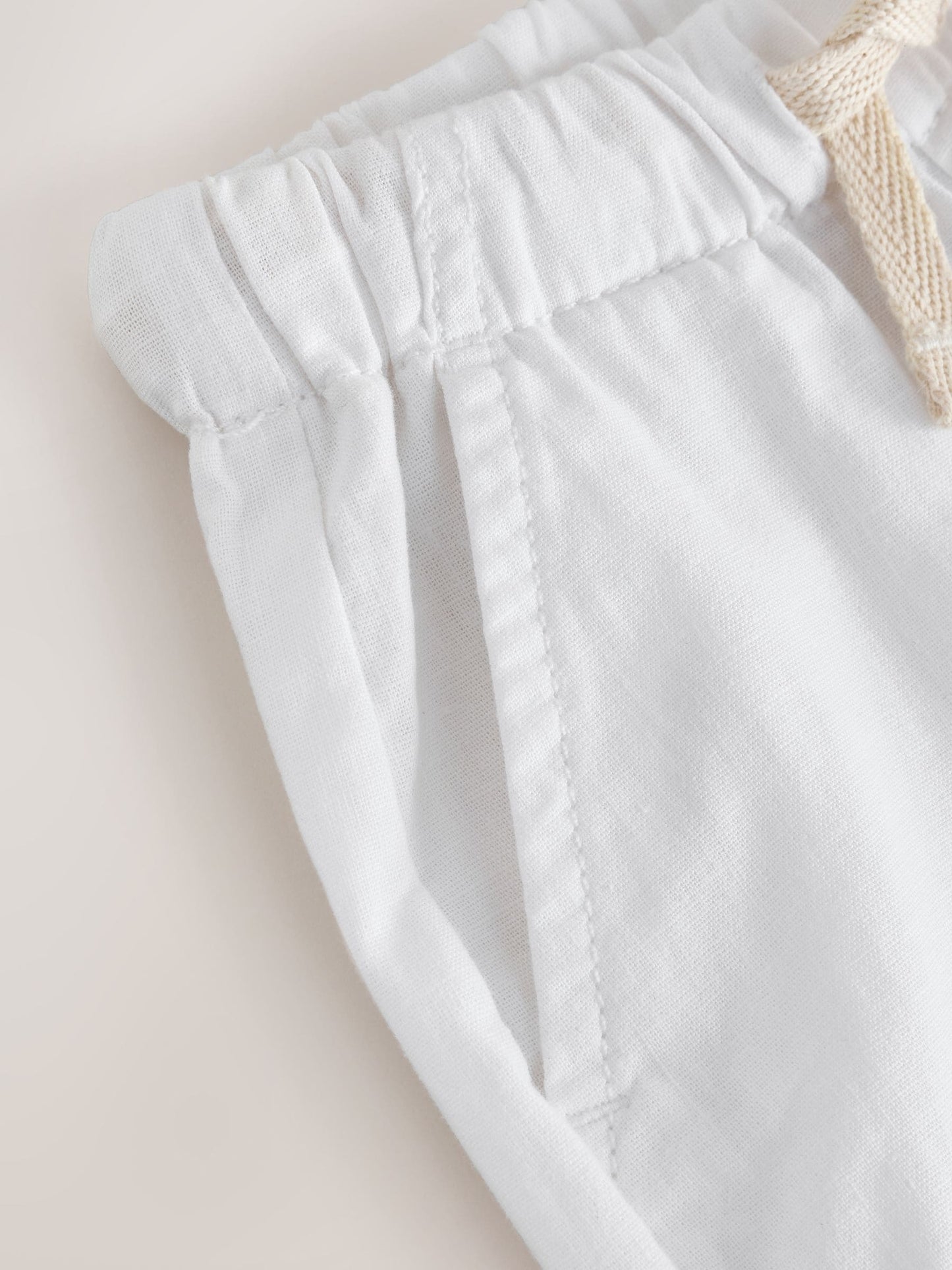 White Wide Fit Linen Blend Pull on Trousers (3mths-7yrs) image 7