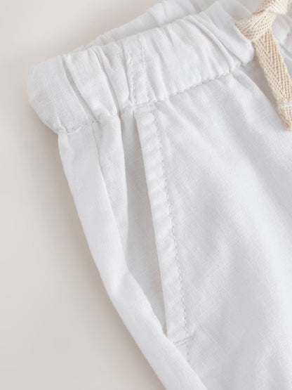 White Wide Fit Linen Blend Pull on Trousers (3mths-7yrs) image 7